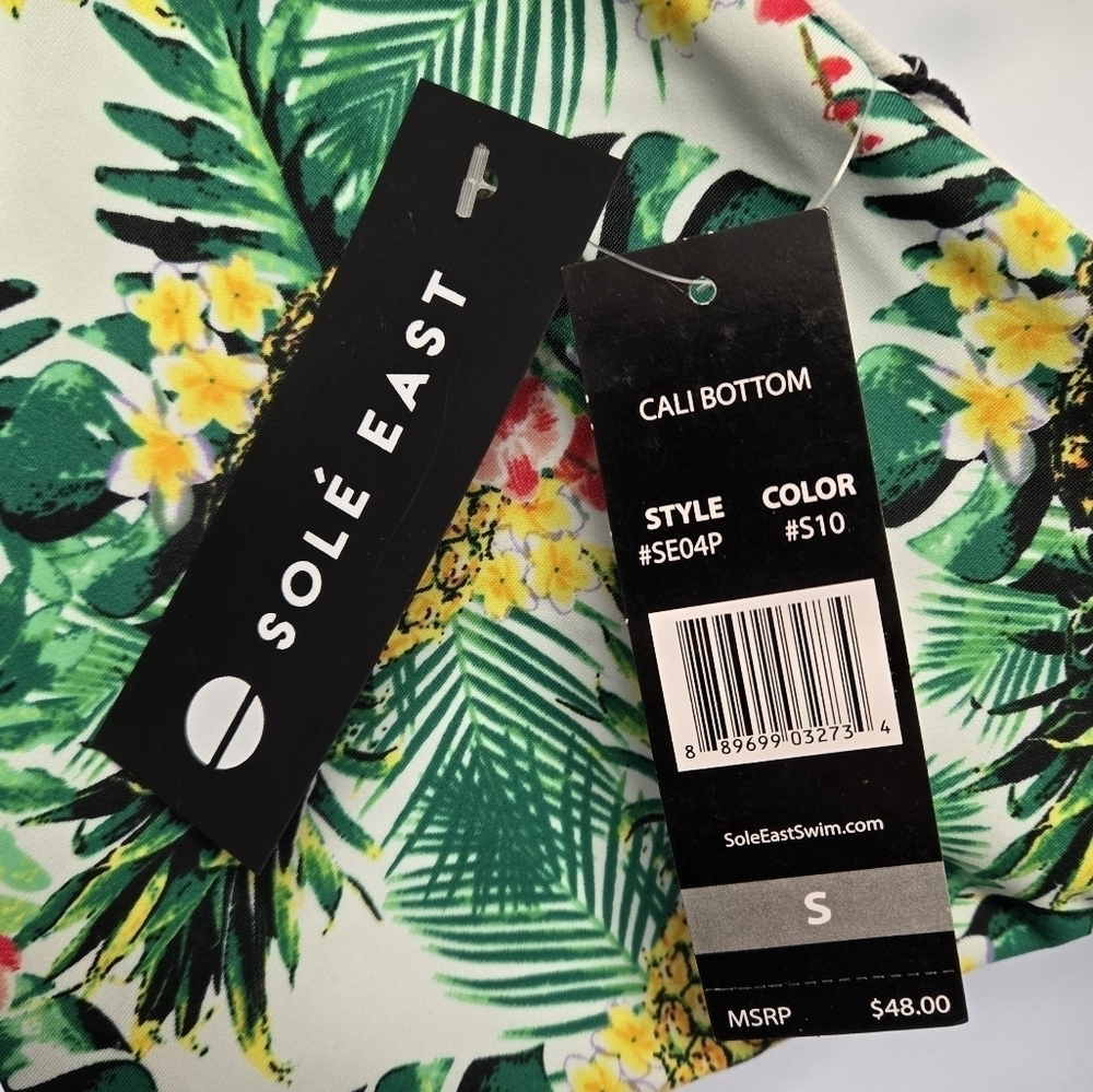 Sole East Cali Bikini Bottom Tropical Pineapple Yellow Green S - Picture 9 of 10